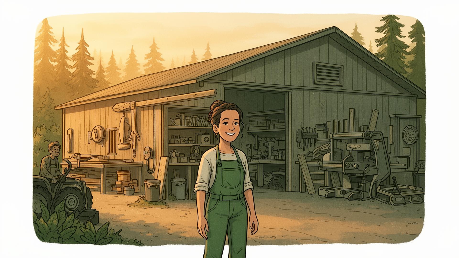 Small business owner standing in front of her workshop